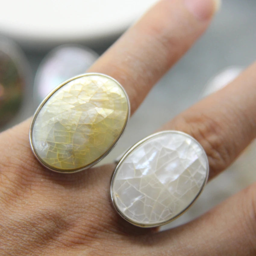 Natural Beautiful Abalone Shell Adjustable Rings, Pearl Classic round Shape Rings,Finger Rings Reiki Heal Geode Rings Jewelry