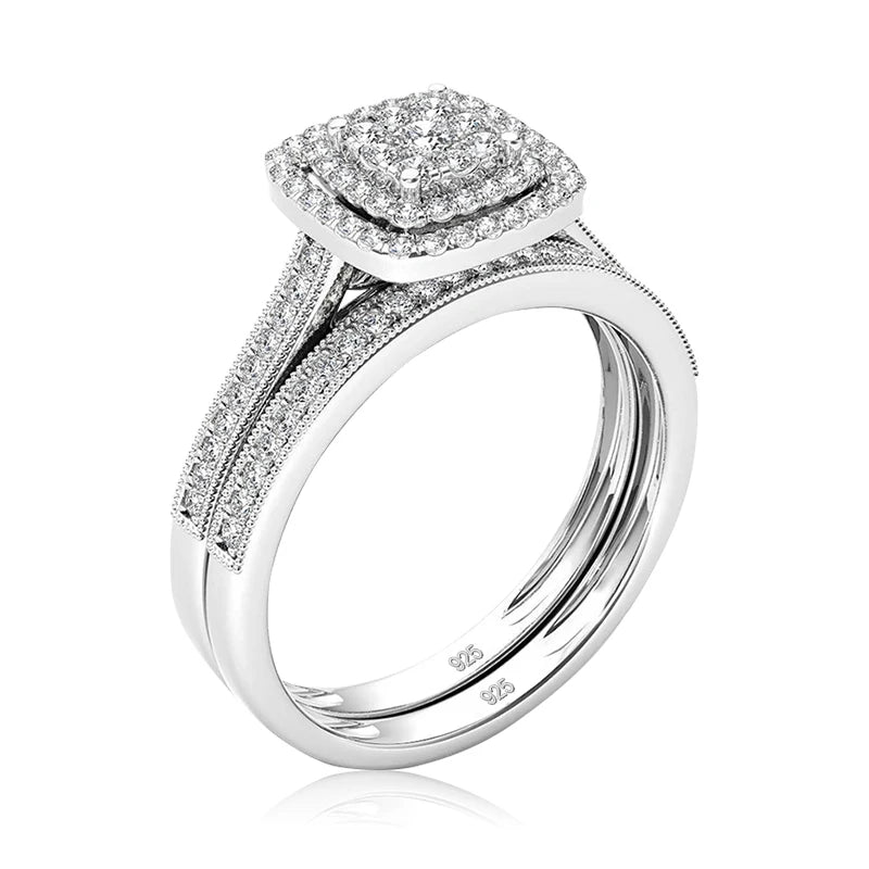2Pcs Moissanite Ring Set for Woman Original 925 Silver Wedding Jewelry Luxury Engagement Ladies Anniversary Gift Trend
