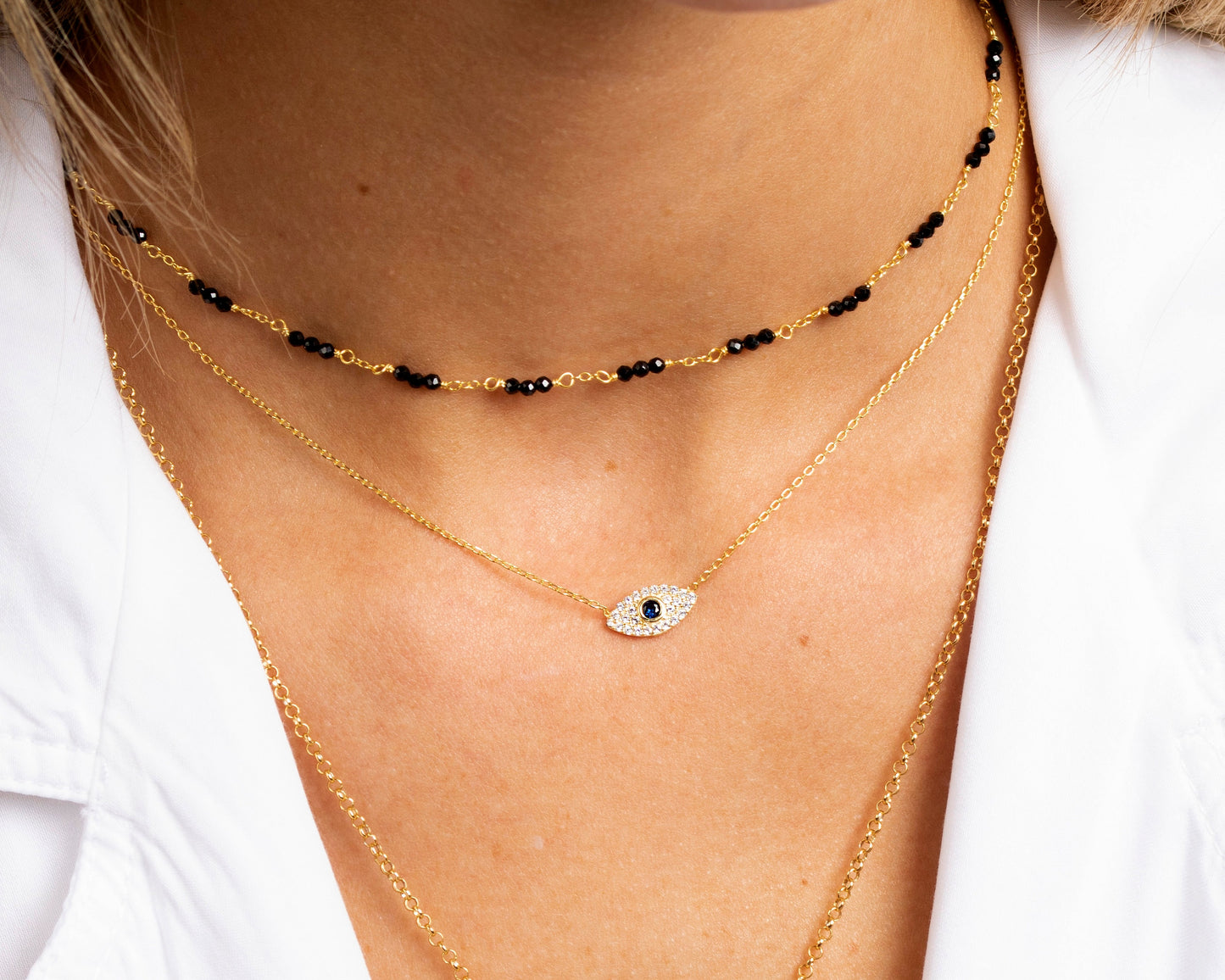 Evil Eye Necklace: Gold Plated Sterling Silver Sapphire CZ Pendant