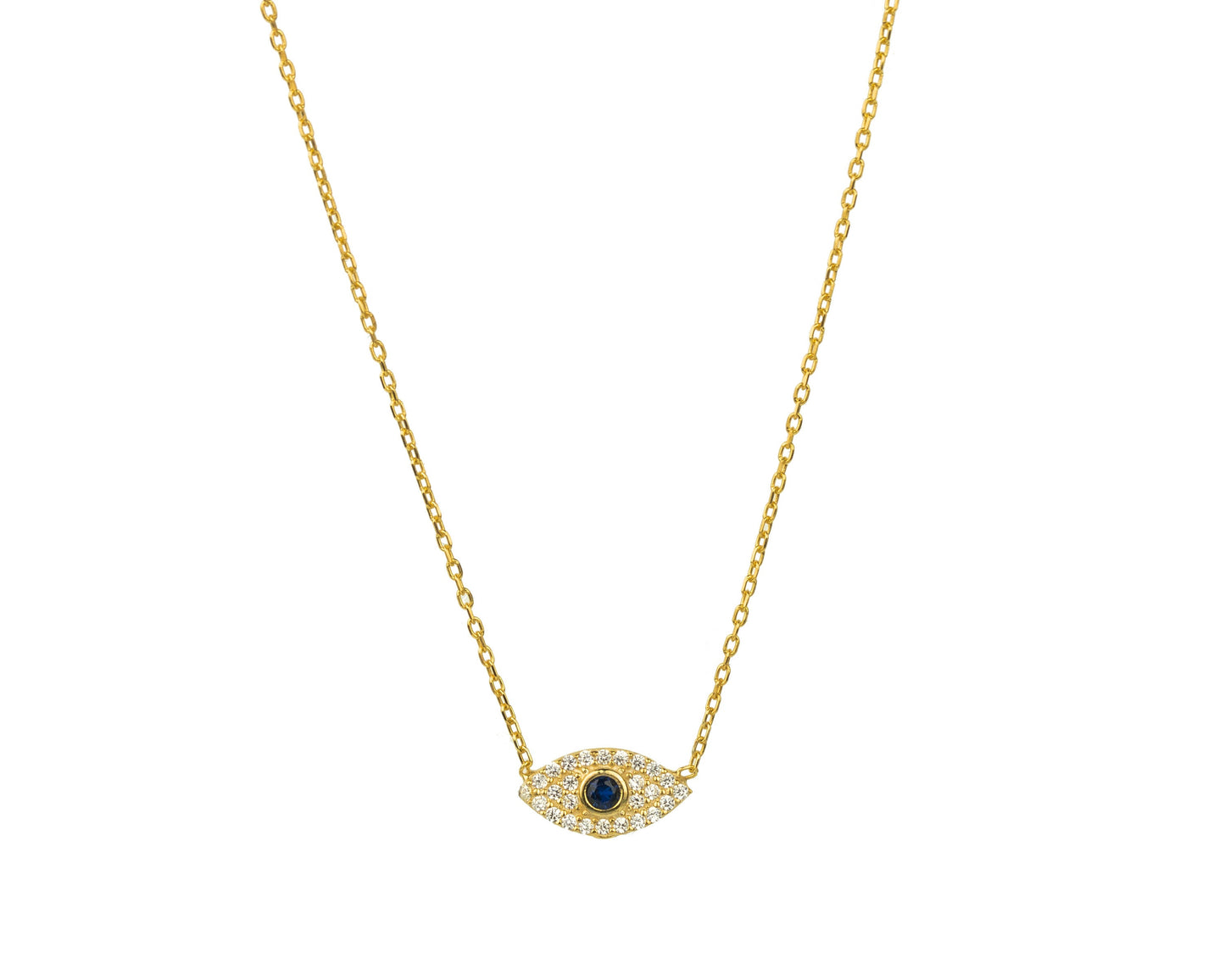 Evil Eye Necklace: Gold Plated Sterling Silver Sapphire CZ Pendant