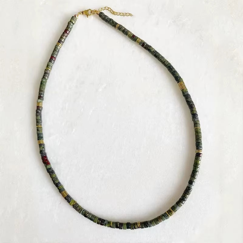 Hand-Made Natural Stone Beaded Necklace Men Women Ethnic Retro Charm Short Jewelry Unique Pattern Stone Corrente Masculina 2021