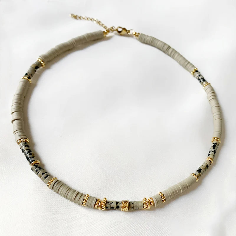 Hand-Made Natural Stone Beaded Necklace Men Women Ethnic Retro Charm Short Jewelry Unique Pattern Stone Corrente Masculina 2021
