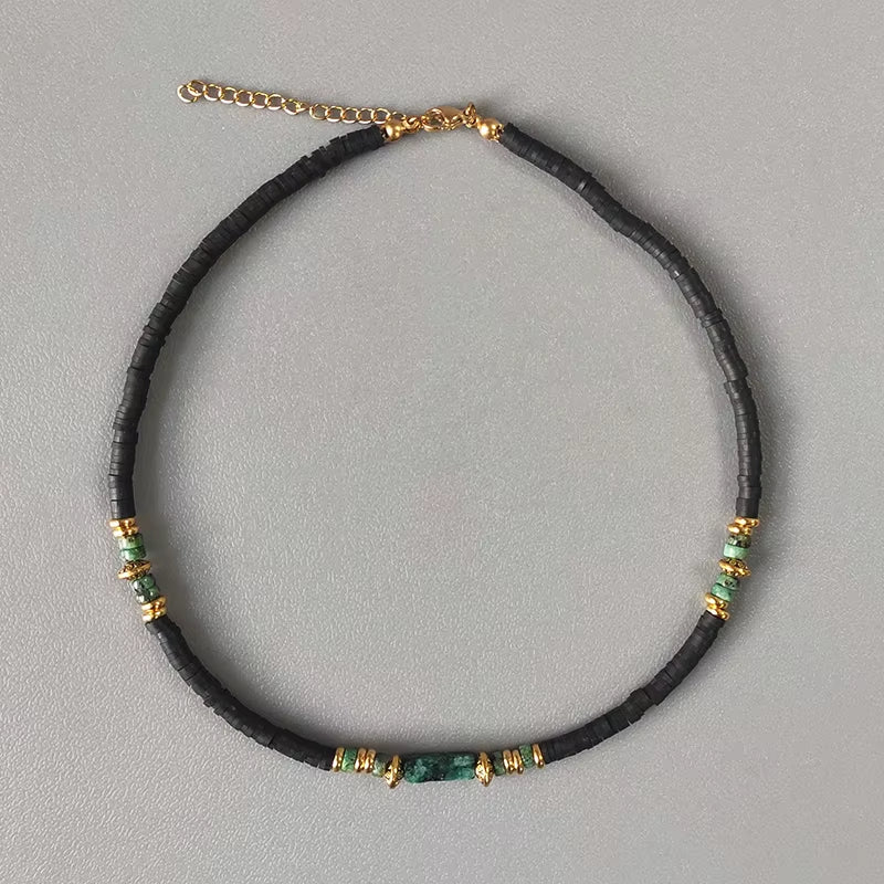 Hand-Made Natural Stone Beaded Necklace Men Women Ethnic Retro Charm Short Jewelry Unique Pattern Stone Corrente Masculina 2021
