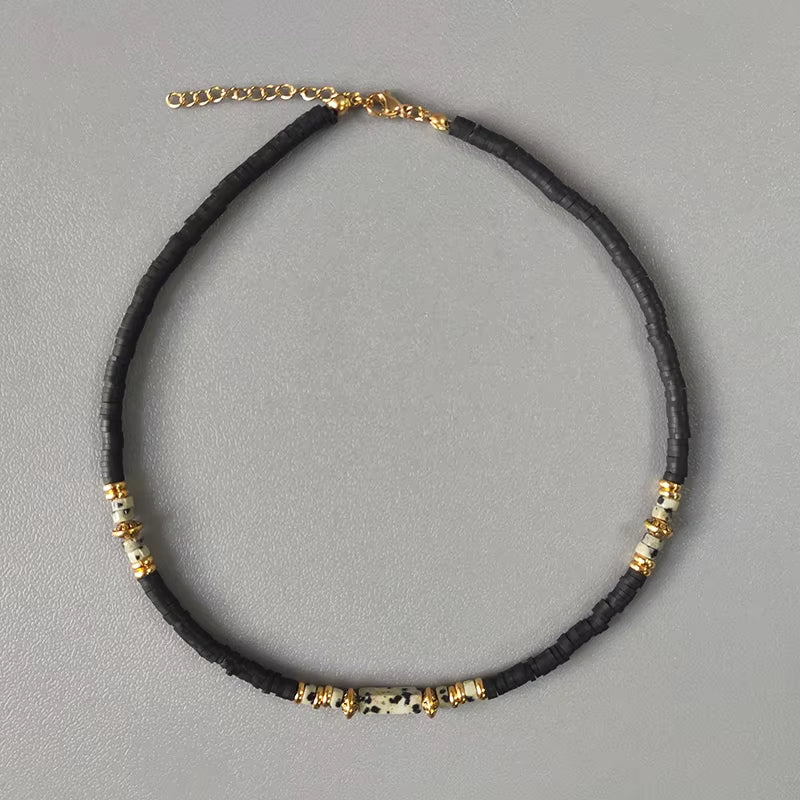 Hand-Made Natural Stone Beaded Necklace Men Women Ethnic Retro Charm Short Jewelry Unique Pattern Stone Corrente Masculina 2021