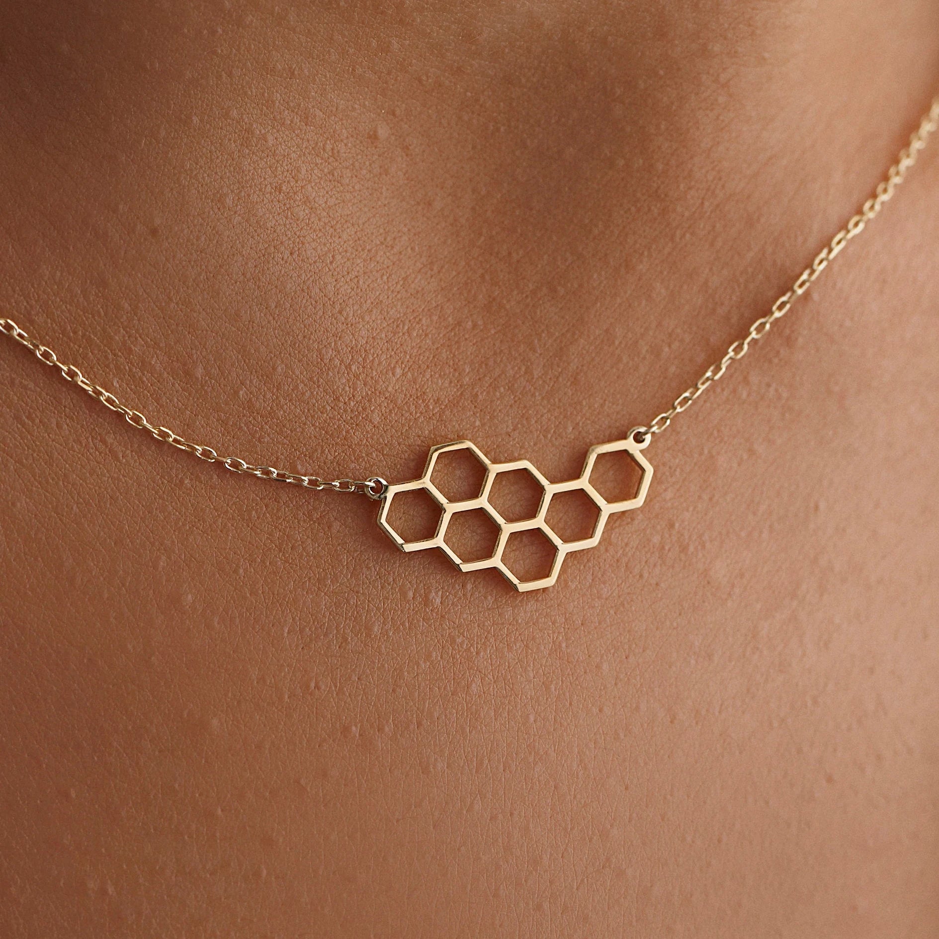 Honeycomb Necklace, Geometry Shape, Layering Necklace, Birthday Necklace, Gift for Her, Christmas Gift,