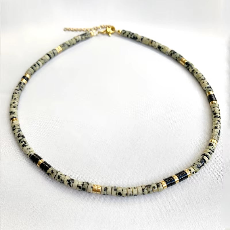 Hand-Made Natural Stone Beaded Necklace Men Women Ethnic Retro Charm Short Jewelry Unique Pattern Stone Corrente Masculina 2021