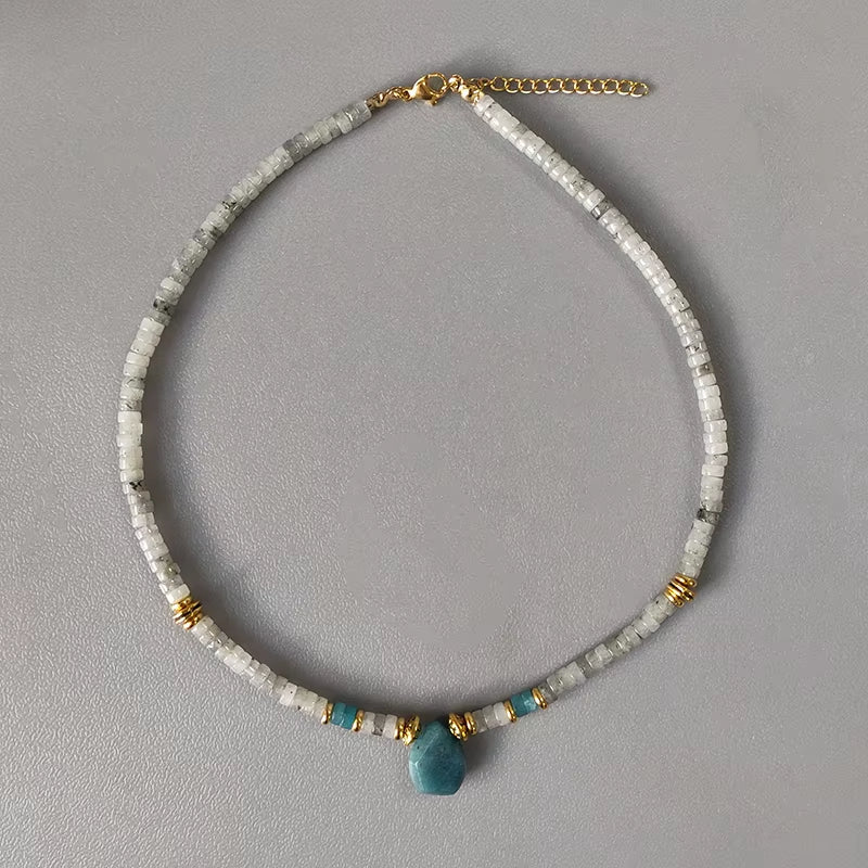 Hand-Made Natural Stone Beaded Necklace Men Women Ethnic Retro Charm Short Jewelry Unique Pattern Stone Corrente Masculina 2021
