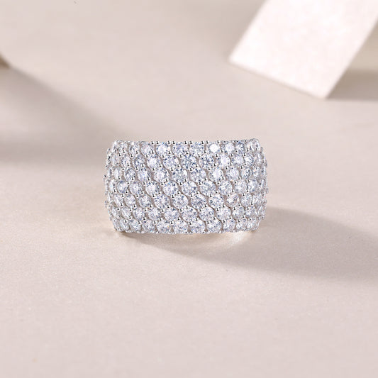 Multiple Row Diamond Wide Rings, Moissanite Rings, Luxury Fashion Silver Rings