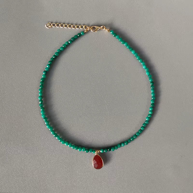 Hand-Made Natural Stone Beaded Necklace Men Women Ethnic Retro Charm Short Jewelry Unique Pattern Stone Corrente Masculina 2021