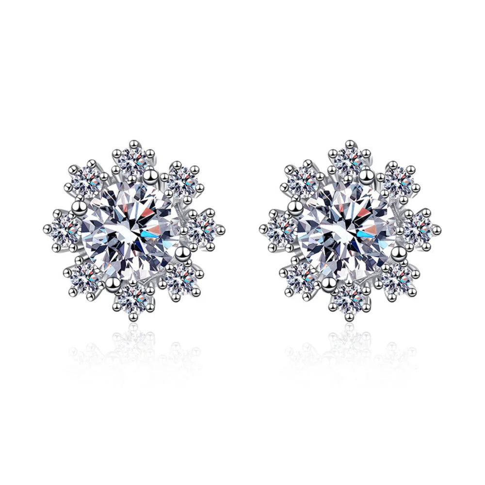 Women'S S925 Sterling Silver Romantic Snowflake D Color Moissanite Stud Earrings Simple Queuing Available Jewelry