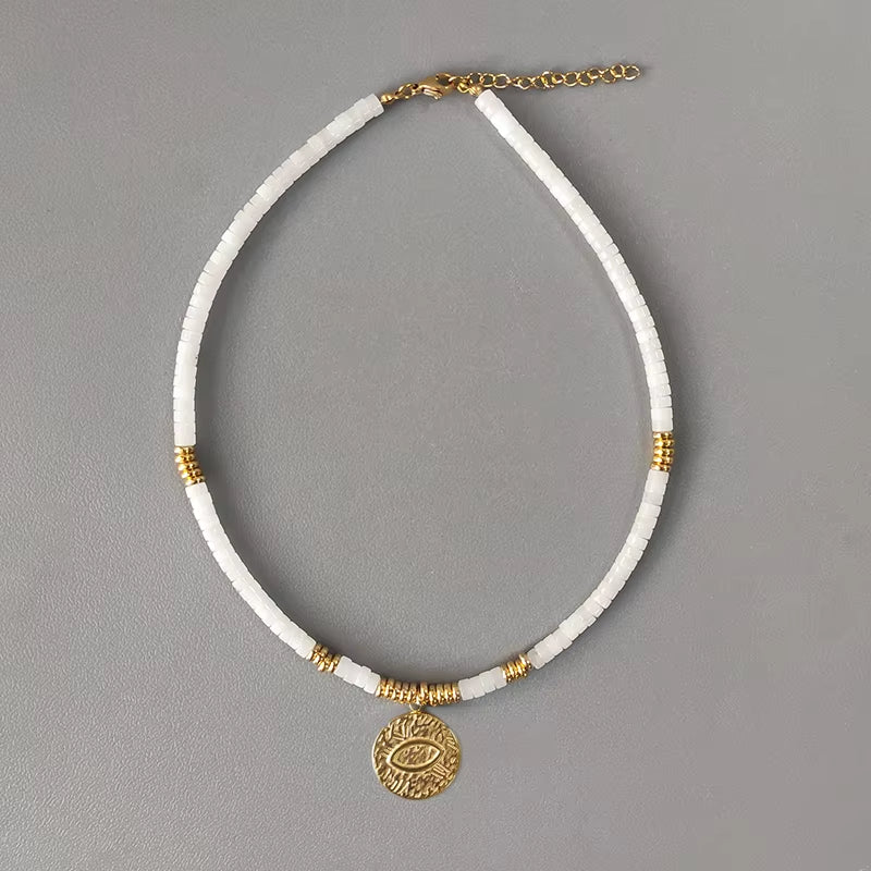 Hand-Made Natural Stone Beaded Necklace Men Women Ethnic Retro Charm Short Jewelry Unique Pattern Stone Corrente Masculina 2021