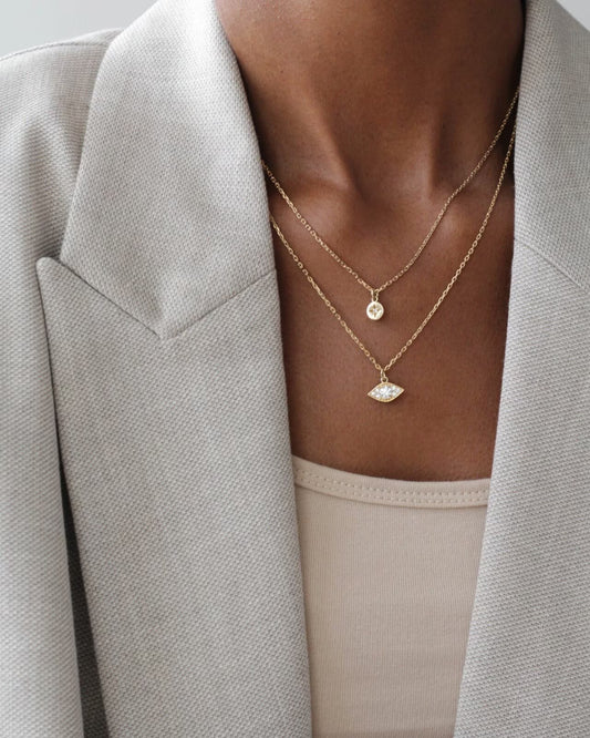 Waterproof - Gold Evil Eye Necklace - 18K Gold Vermeil - Minimalist Necklace - Evil Eye Pendant - White CZ - Layering Necklace - Stacking