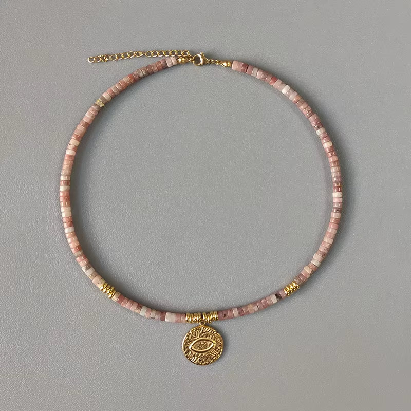 Hand-Made Natural Stone Beaded Necklace Men Women Ethnic Retro Charm Short Jewelry Unique Pattern Stone Corrente Masculina 2021