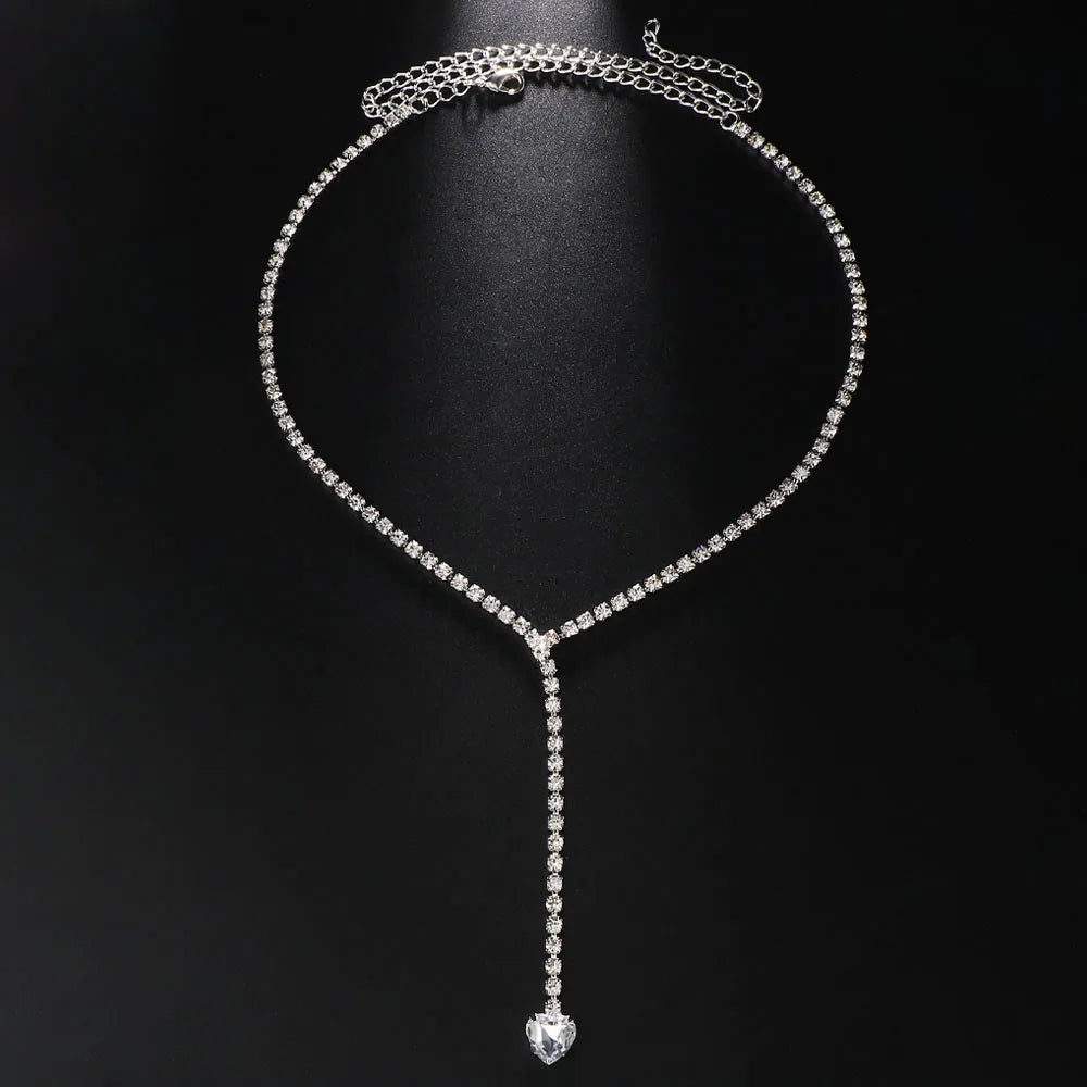 Bling Rhinestone Big Cross Pendant Choker Necklace Dinner Jewelry for Women Crystal Charm Y Shape Necklace Collar Body Jewelry