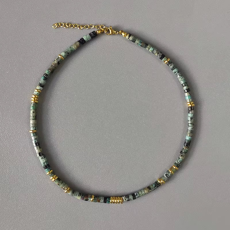 Hand-Made Natural Stone Beaded Necklace Men Women Ethnic Retro Charm Short Jewelry Unique Pattern Stone Corrente Masculina 2021