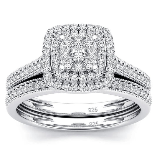 2Pcs Moissanite Ring Set for Woman Original 925 Silver Wedding Jewelry Luxury Engagement Ladies Anniversary Gift Trend