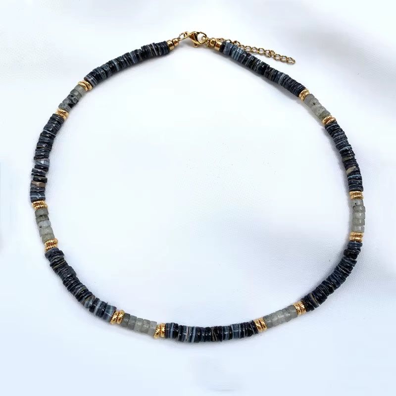 Hand-Made Natural Stone Beaded Necklace Men Women Ethnic Retro Charm Short Jewelry Unique Pattern Stone Corrente Masculina 2021