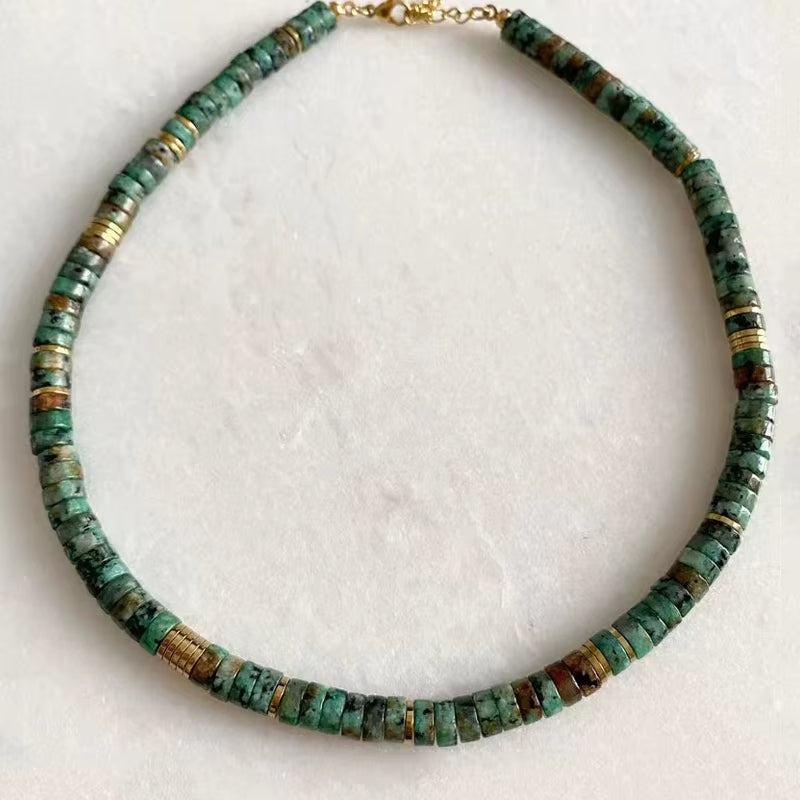 Hand-Made Natural Stone Beaded Necklace Men Women Ethnic Retro Charm Short Jewelry Unique Pattern Stone Corrente Masculina 2021