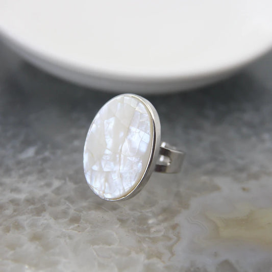 Natural Beautiful Abalone Shell Adjustable Rings, Pearl Classic round Shape Rings,Finger Rings Reiki Heal Geode Rings Jewelry
