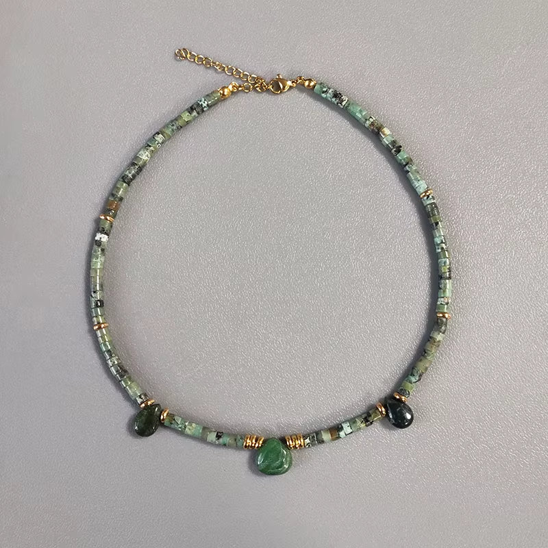 Hand-Made Natural Stone Beaded Necklace Men Women Ethnic Retro Charm Short Jewelry Unique Pattern Stone Corrente Masculina 2021