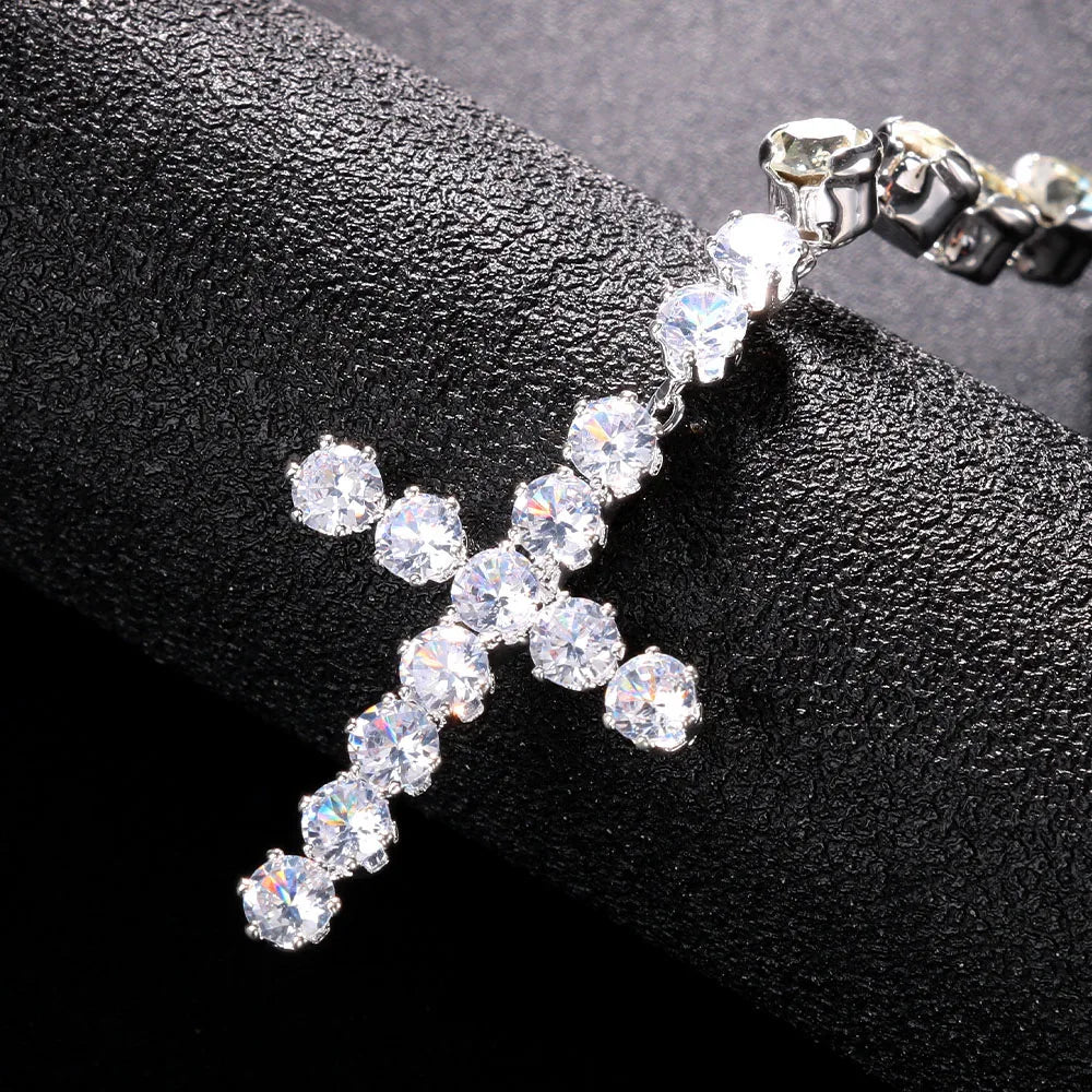 Bling Rhinestone Big Cross Pendant Choker Necklace Dinner Jewelry for Women Crystal Charm Y Shape Necklace Collar Body Jewelry