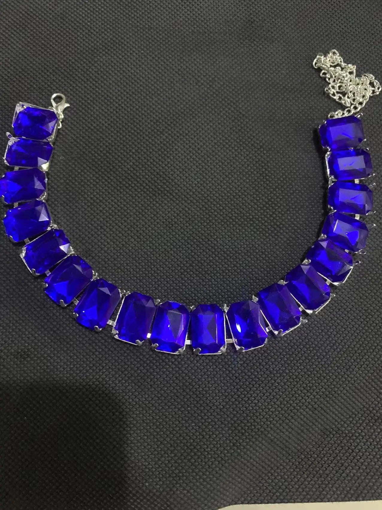 INS Handmade 6 Colors Glass Crystal Necklace Statement Pendant Collar Necklace for Women Rhinestone Large Square Choker Necklace