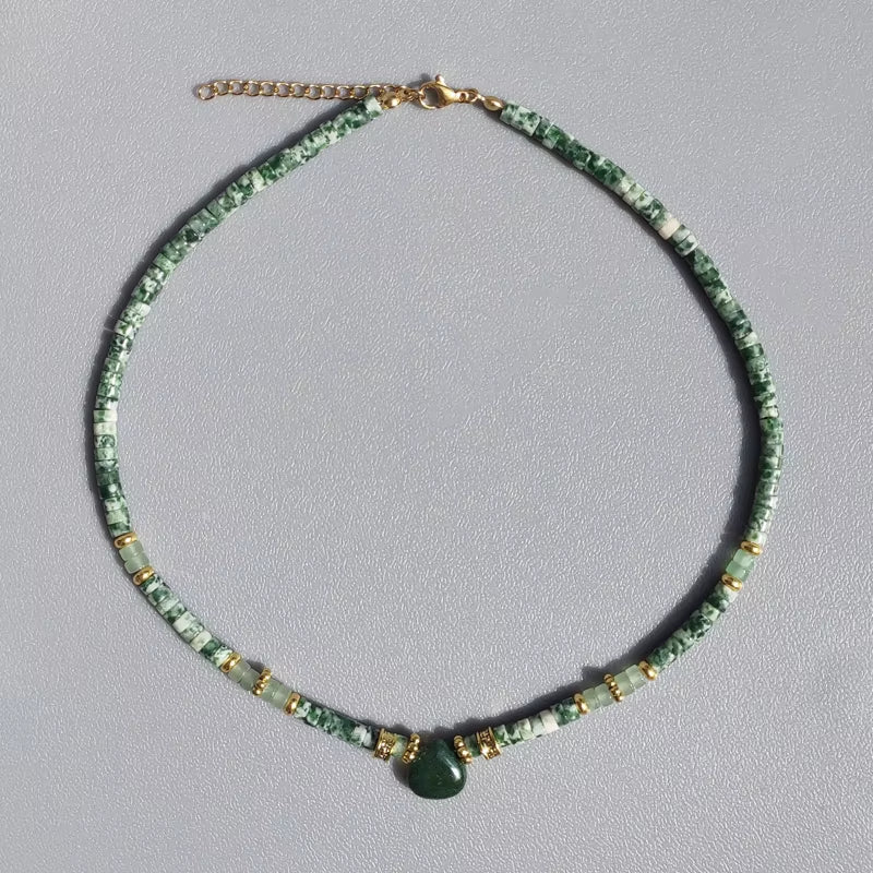 Hand-Made Natural Stone Beaded Necklace Men Women Ethnic Retro Charm Short Jewelry Unique Pattern Stone Corrente Masculina 2021