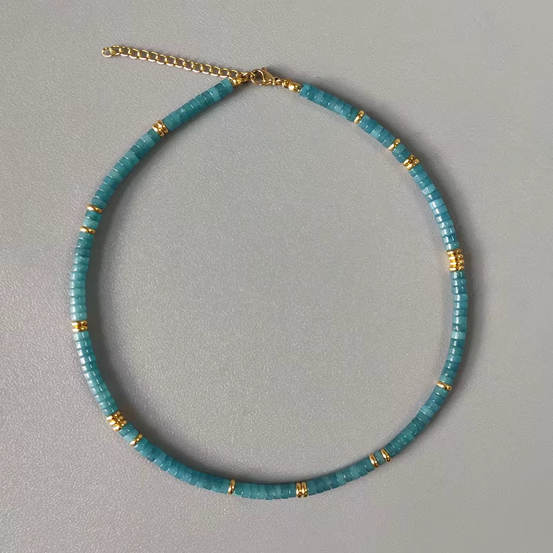 Hand-Made Natural Stone Beaded Necklace Men Women Ethnic Retro Charm Short Jewelry Unique Pattern Stone Corrente Masculina 2021