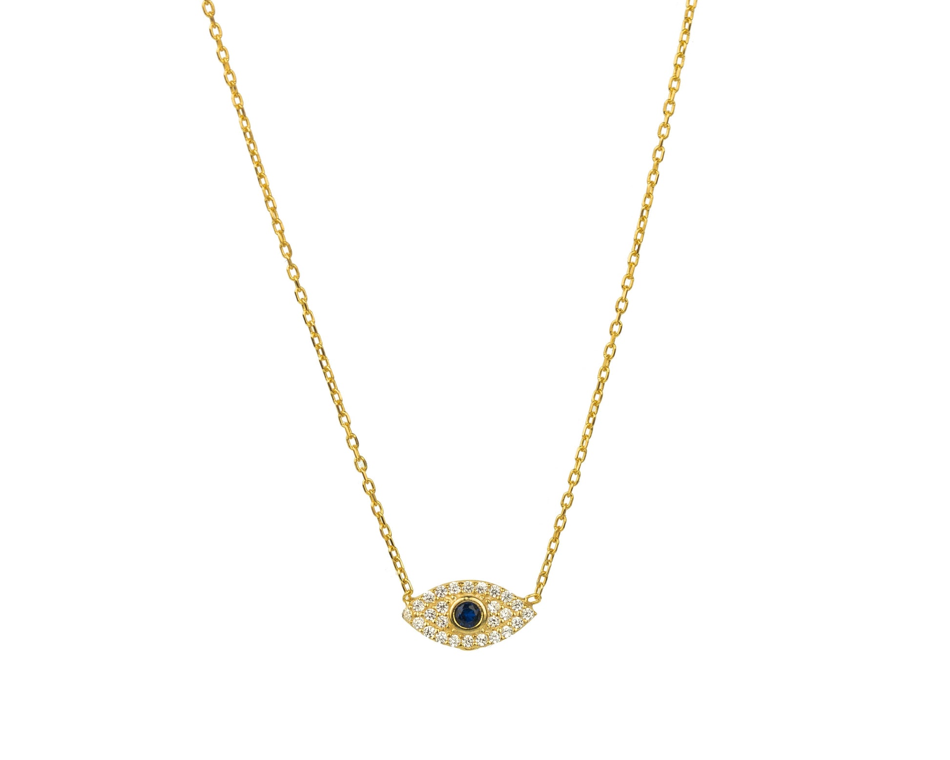 Evil Eye Necklace: Gold Plated Sterling Silver Sapphire CZ Pendant