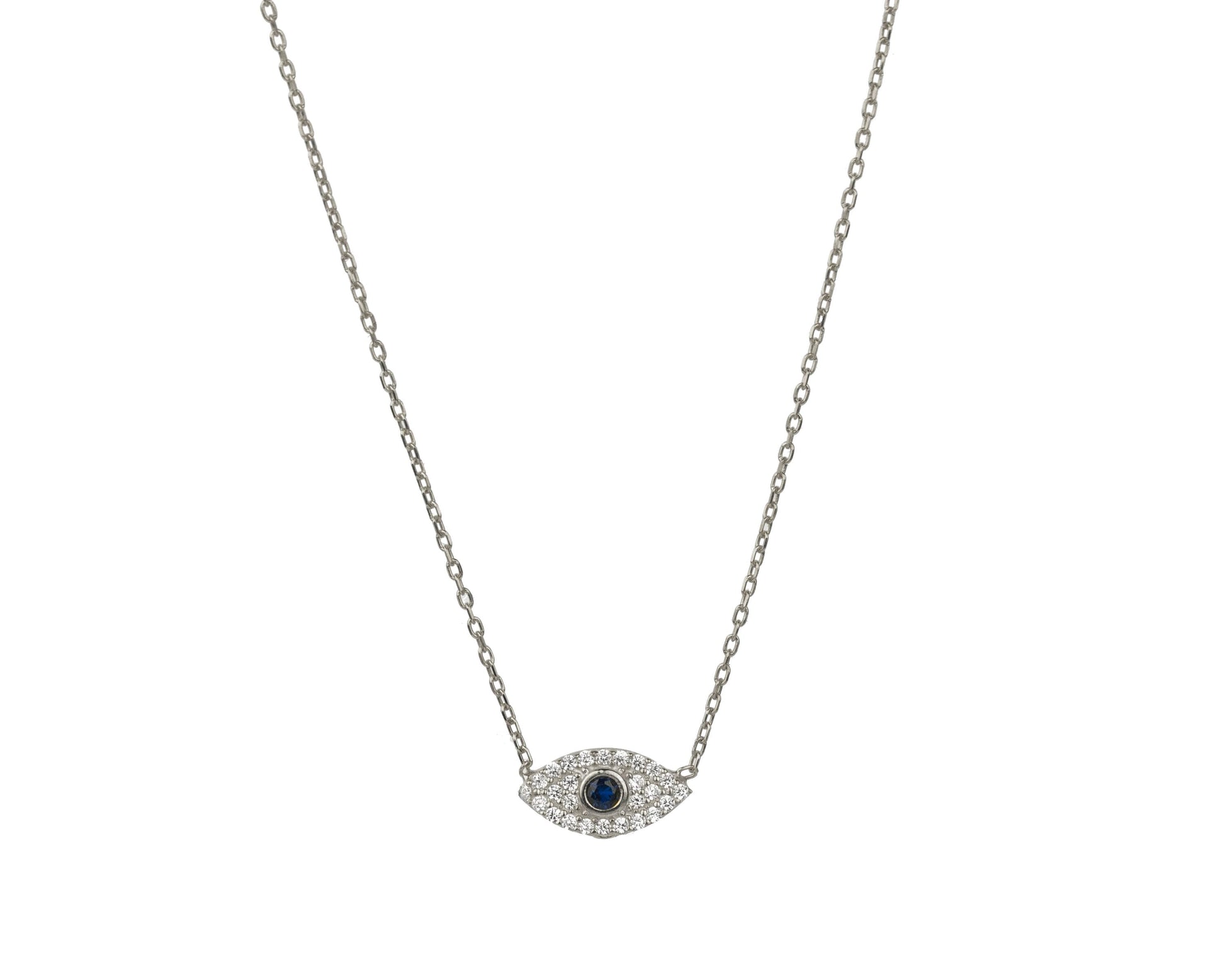 Evil Eye Necklace: Gold Plated Sterling Silver Sapphire CZ Pendant