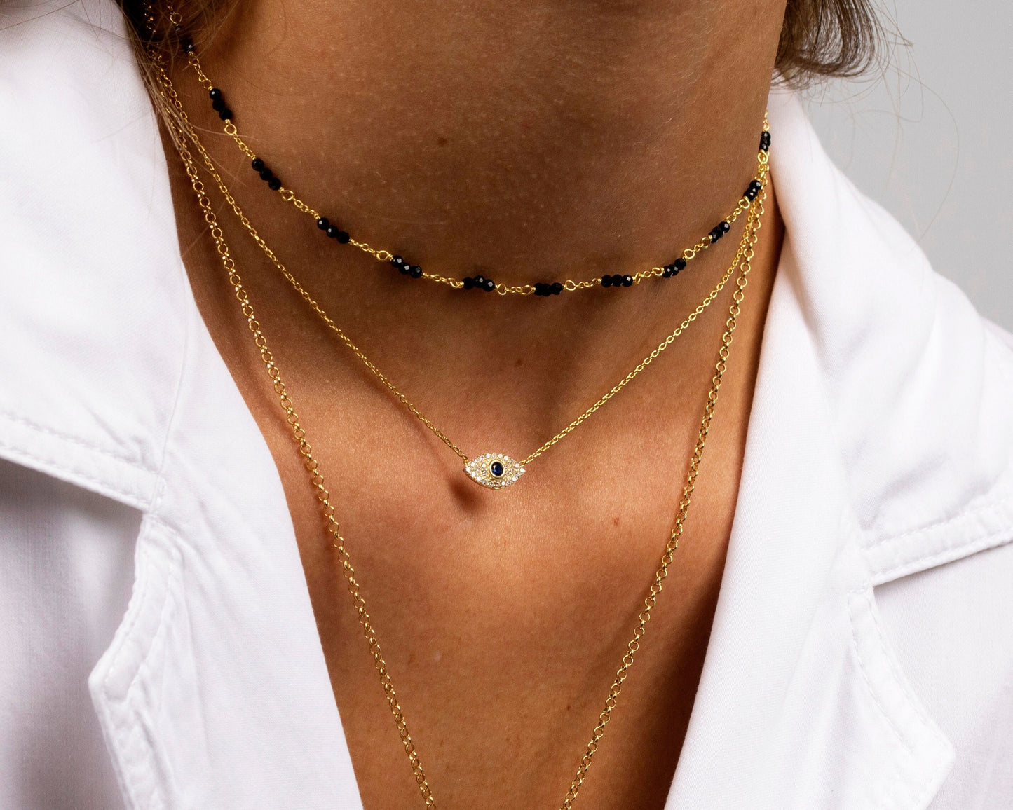 Evil Eye Necklace: Gold Plated Sterling Silver Sapphire CZ Pendant