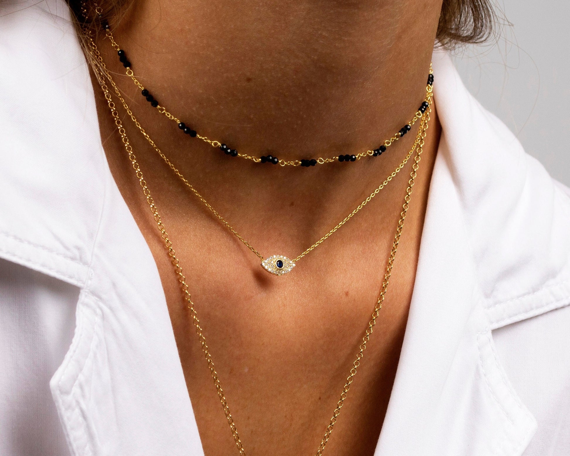 Evil Eye Necklace: Gold Plated Sterling Silver Sapphire CZ Pendant