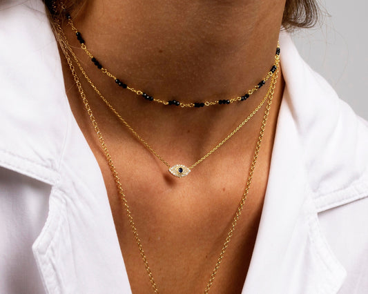 Evil Eye Necklace: Gold Plated Sterling Silver Sapphire CZ Pendant