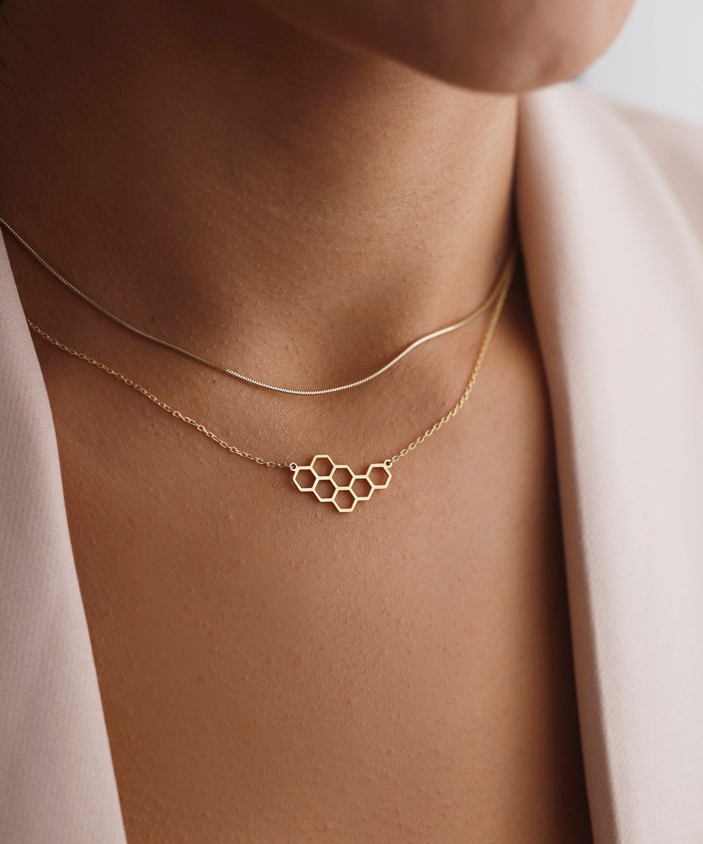 Honeycomb Necklace, Geometry Shape, Layering Necklace, Birthday Necklace, Gift for Her, Christmas Gift,