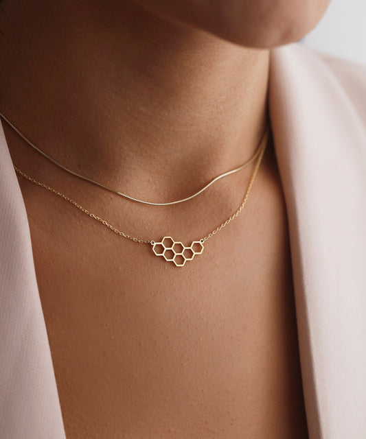 Honeycomb Necklace, Geometry Shape, Layering Necklace, Birthday Necklace, Gift for Her, Christmas Gift,