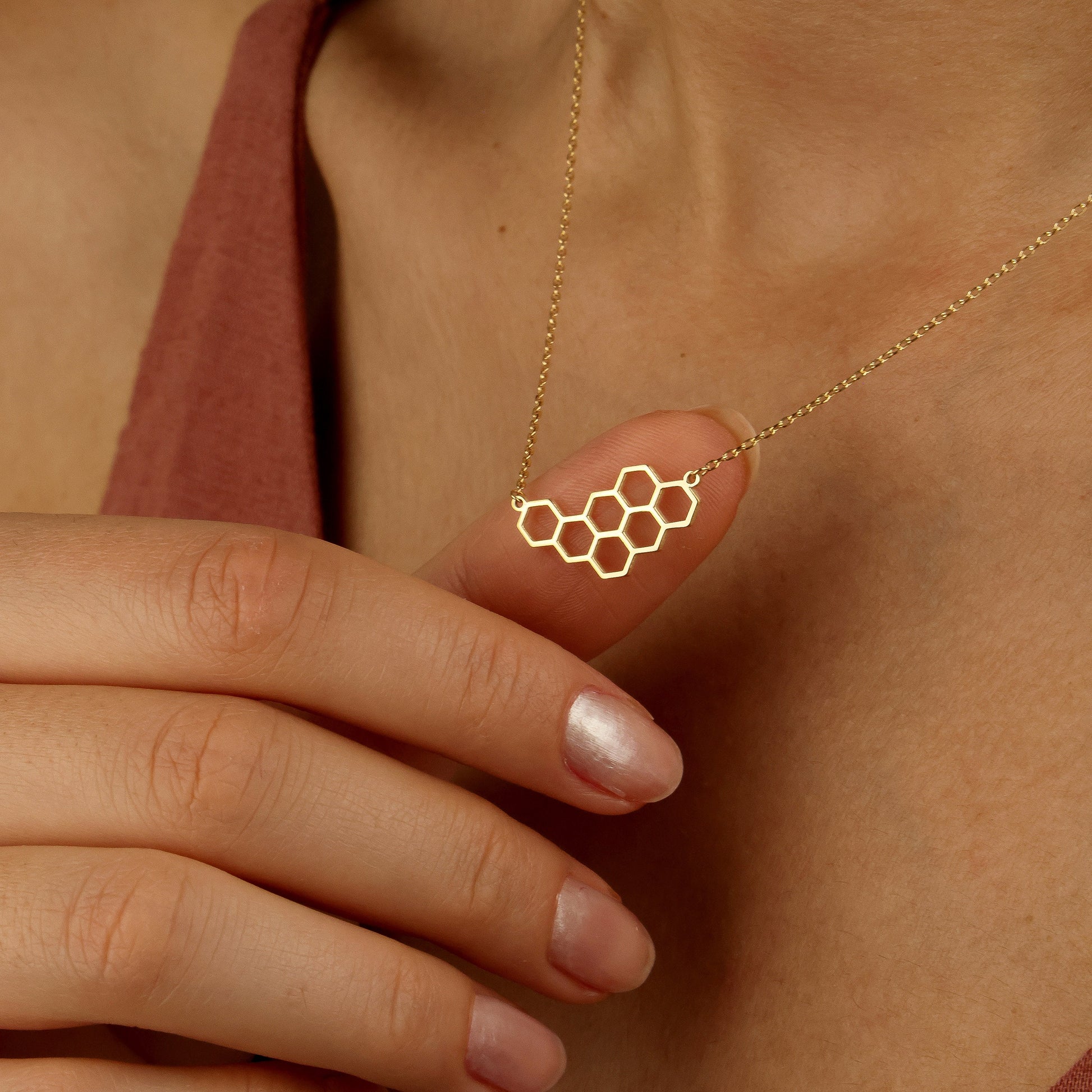 Honeycomb Necklace, Geometry Shape, Layering Necklace, Birthday Necklace, Gift for Her, Christmas Gift,
